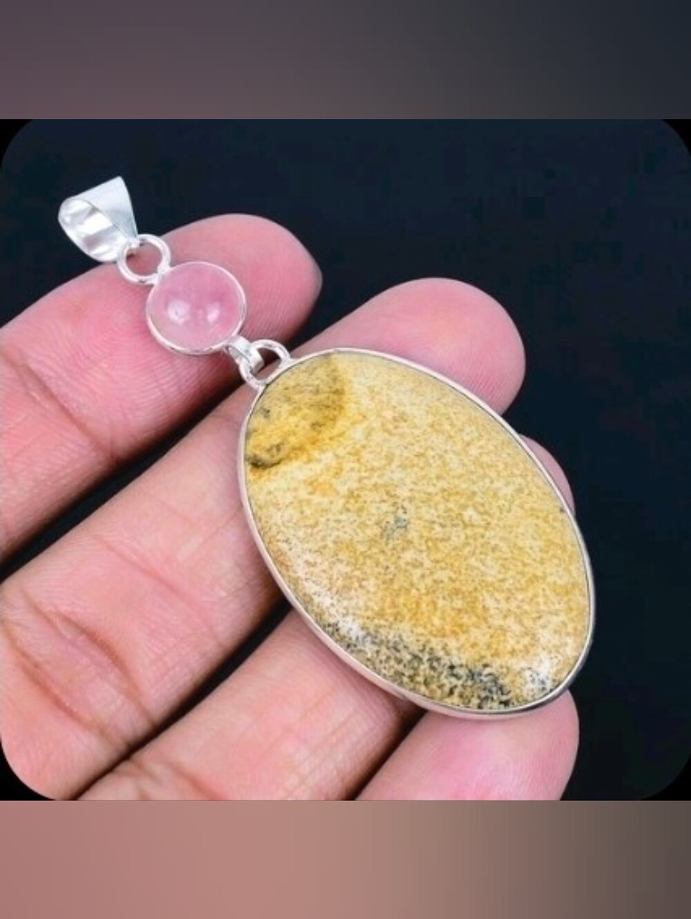 ✨️Handcrafted Yellow Jasper and Rose Quartz 925 Sterling Silver Pendant✨️